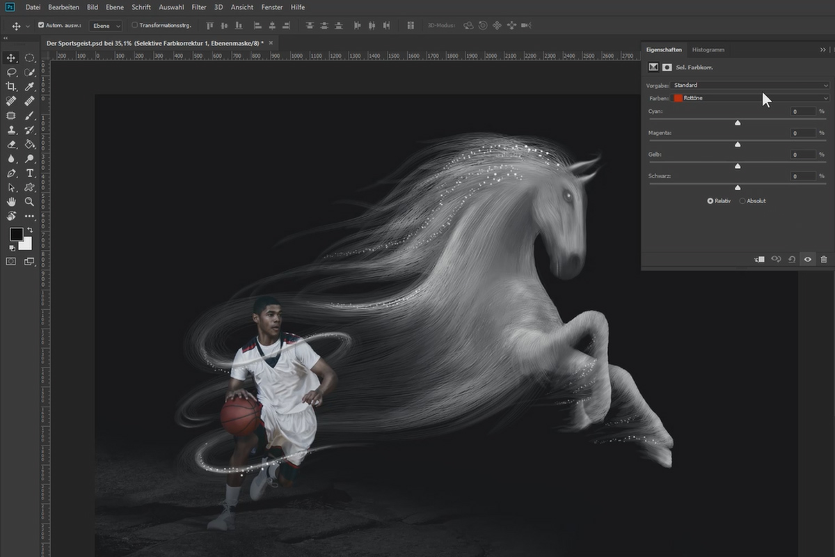 Photoshop-sammansättning handledning: Sportsandan - Måla 6 partiklar och justera färglooken