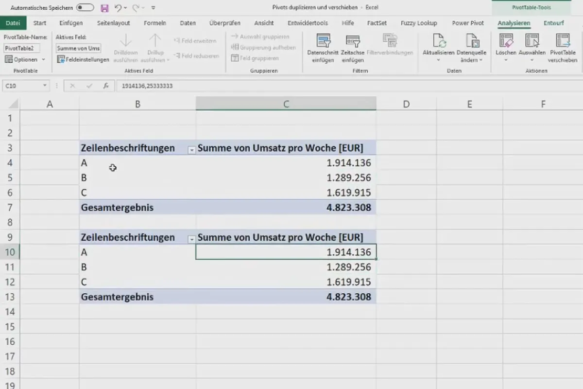 Tableaux croisés dynamiques dans Excel: 2.5 | Dupliquer, déplacer & supprimer les pivots