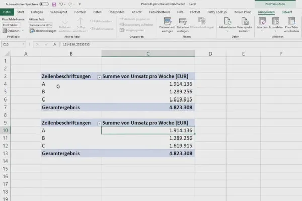 Pivot-Tabellen in Excel: 2.5 | Pivots duplizieren, verschieben & löschen