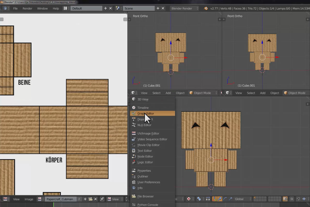 Blender'e yeni başlayanlar için uygulamalı eğitim - 2.3 Cubecraft karakteri: Doku oluşturmaya hazırlık