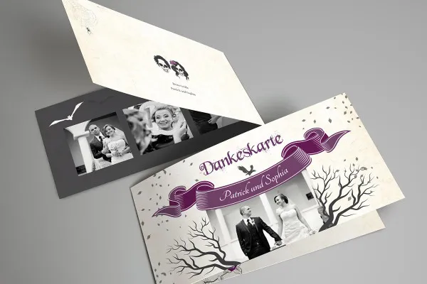 Druckfähige Vorlage für Hochzeits-Dankeskarte – Version 16: Gothic-Style