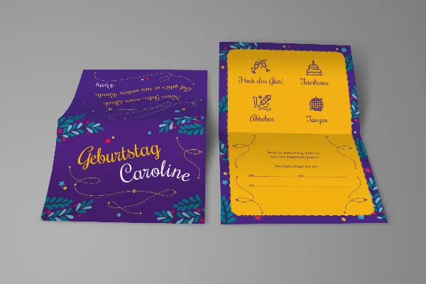 Invitasjonskort til bursdag selv design: Fargerikt mal i A5-landskapsformat (foldingkort)