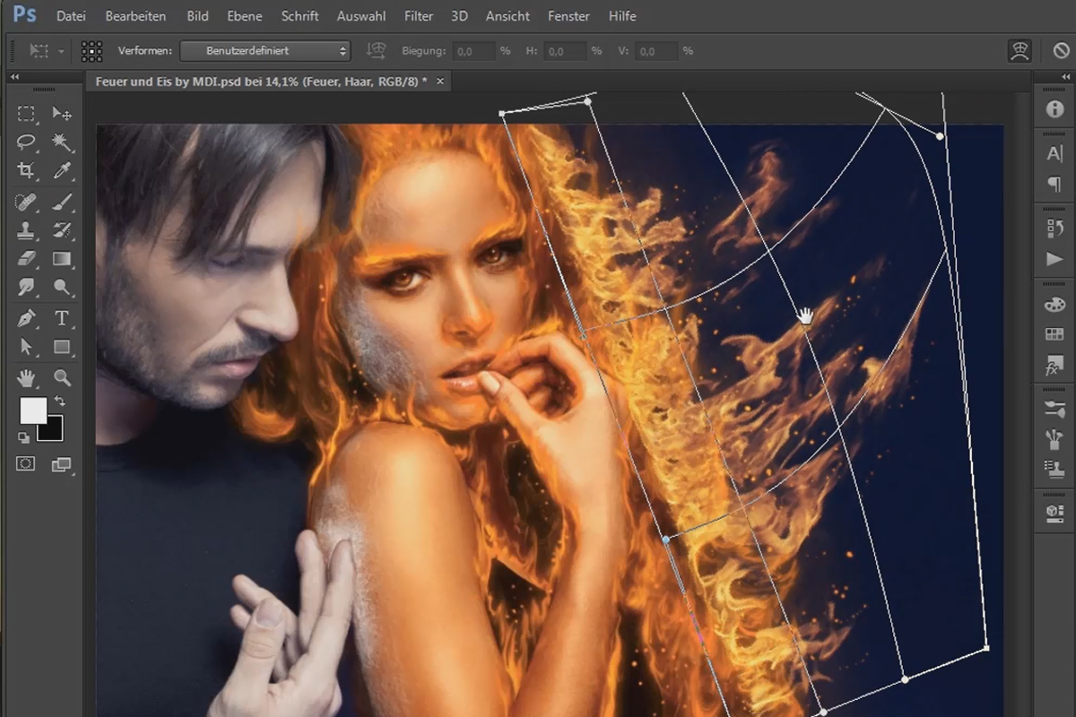 Photoshop-kompositointi - Tuli ja jää - Osa 07: Aseta todellinen tuli kuvaan.