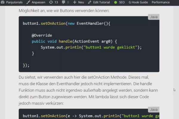 JavaFX för GUI-utveckling - 07 Lambda-uttryck och enkla knappklickningar.