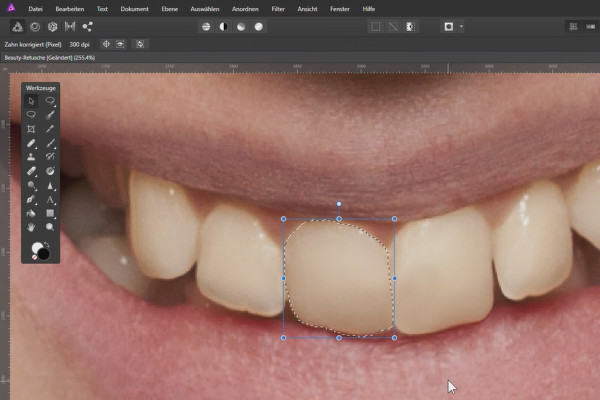 Güzellik düzenlemesi Affinity Photo'da: 07 | Dişleri düzeltme ve beyazlatma