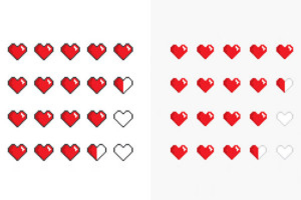Graphic templates for rating systems of online stores - red hearts 3