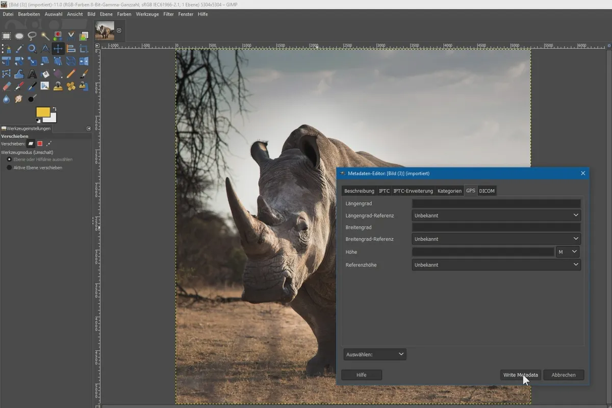 Neue Funktionen in GIMP 2.10: 1.6 | Metadaten-Editor