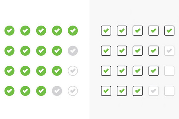 Graphic templates for rating systems of online stores - green checkmarks 1