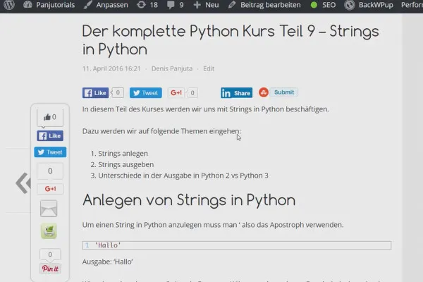 Python-Programmierung für Einsteiger – 07 Strings