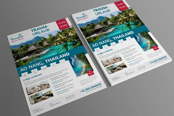 Modelos de panfletos para agências de viagens para pendurar e para exibição em vitrine - Variante 6