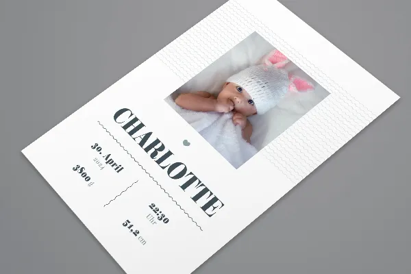 Birth card template (portrait format): Wavy lines