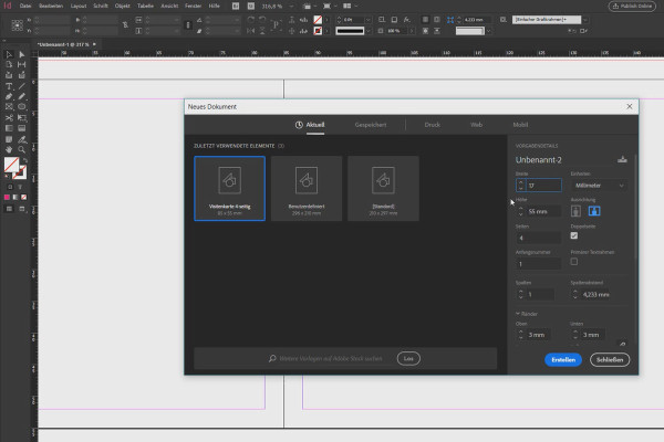 Apprendre InDesign - Tutoriel pour débutants : 2.2 Paramètres alternatifs dans la boîte de dialogue Nouveau