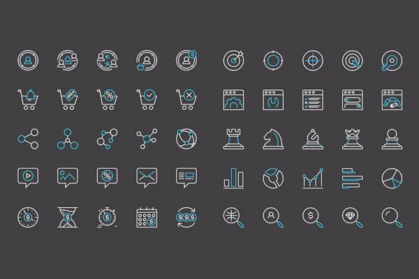100 Web-Icons für Marketing & SEO in Weiß-Blau