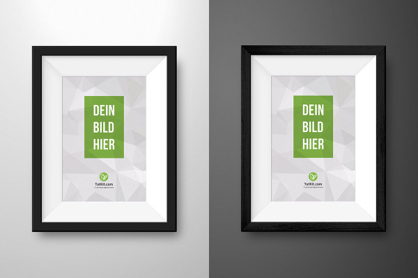 Mockup for a black picture frame in portrait format with passe-partout