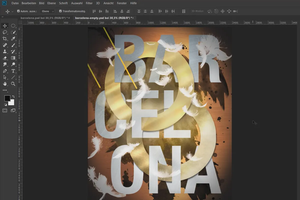Texturen in Photoshop kreativ anwenden: 8 Techniken zum Texturen-Einsatz im Grafik-Design, Beispiel Barcelona-Poster