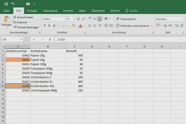 Formation Excel pour le contrôle et les ventes : liste des assortiments, unités, devises & Co - 2.7 Comparer deux tableaux Excel