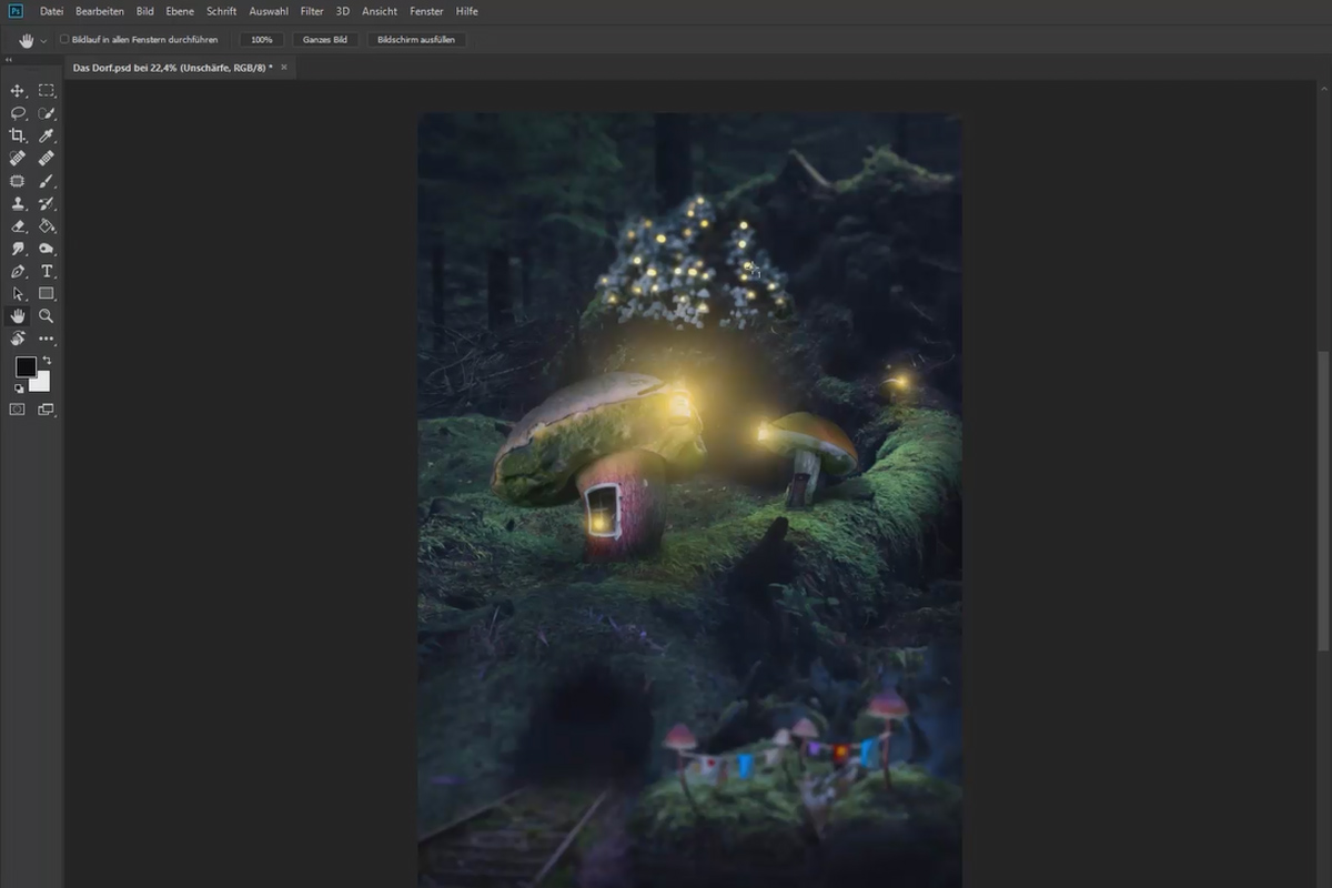 Composición en Photoshop: el pueblo - 8 looks de color y pasos finales