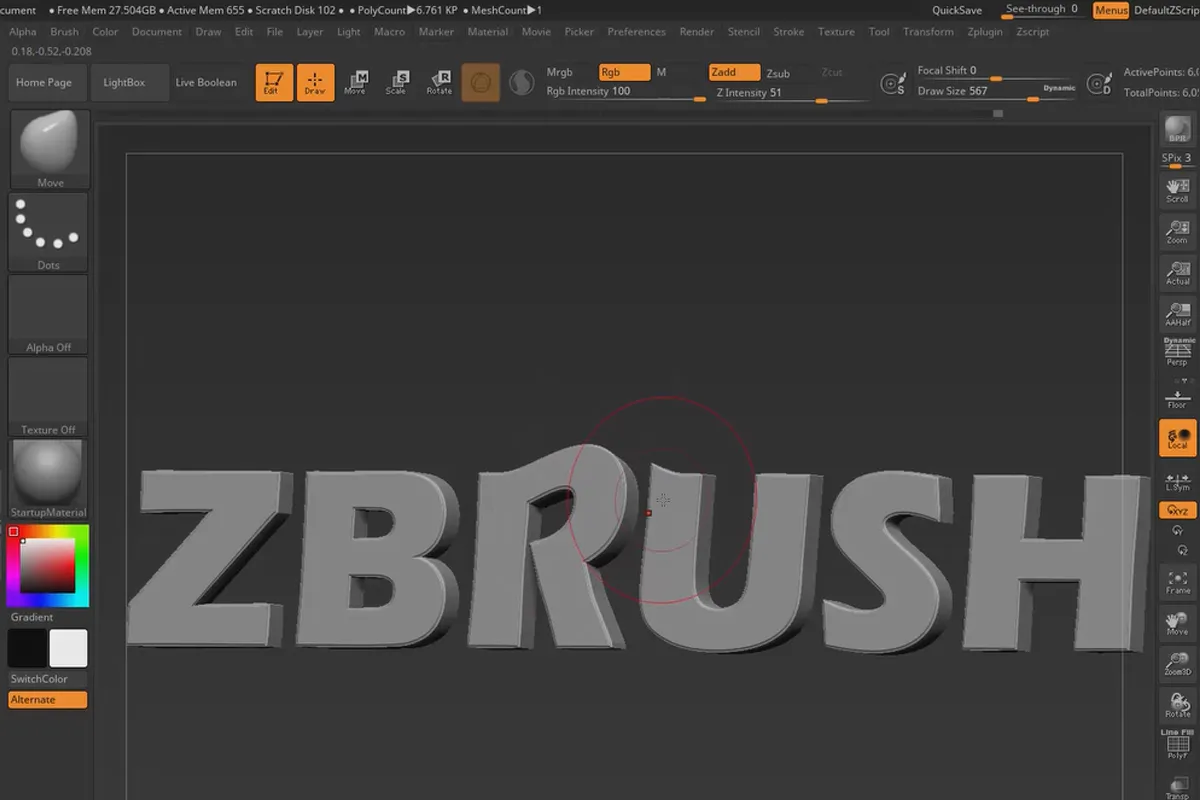 ZBrush 2018 og 4R8 - Videotrening om oppdateringene: 5.1 3D-tekst- og form-skaper.