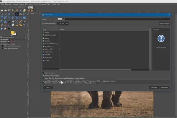 Neue Funktionen in GIMP 2.10: 1.7 | Speichern