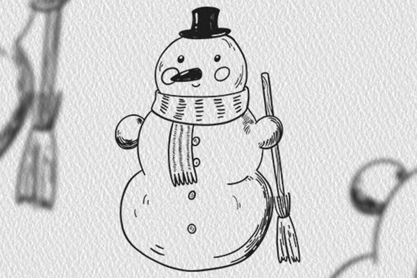 Motivo navideño en blanco y negro: Muñeco de nieve
