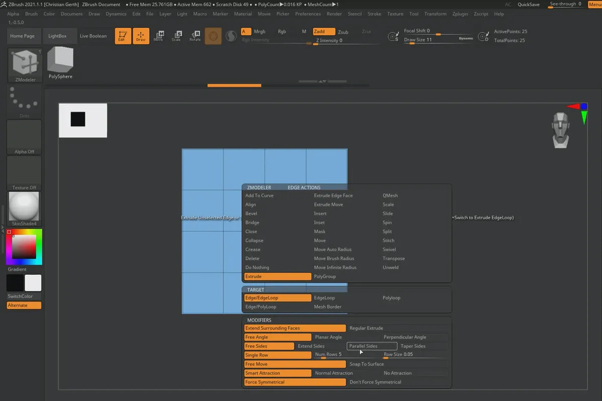 ZBrush 2021 – Video-Training zu den Updates:  8 | ZModeler: Extrude Edge