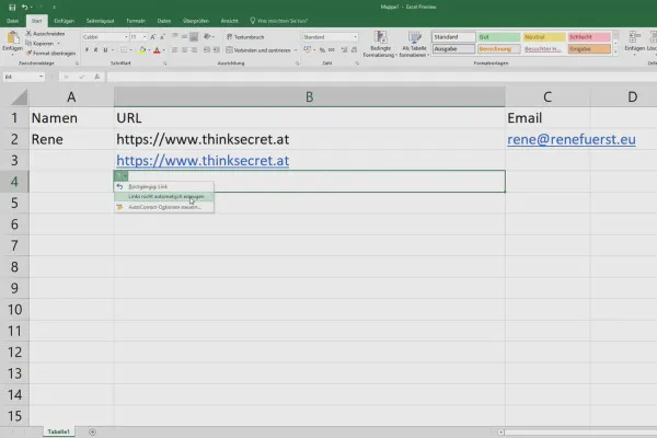 Excel-træning for øget effektivitet på kontoret: Kalender, organigram & Co - 2.7 Forhindrer automatisk hyperlinks.