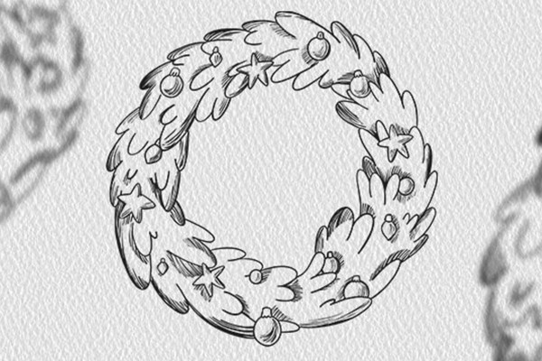 Motivo navideño en blanco y negro: Corona de Adviento