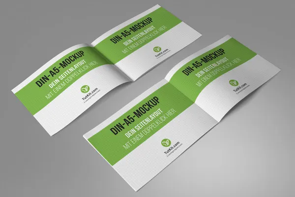 Mockup per brochure in formato A5 orizzontale: Quattro pagine interne