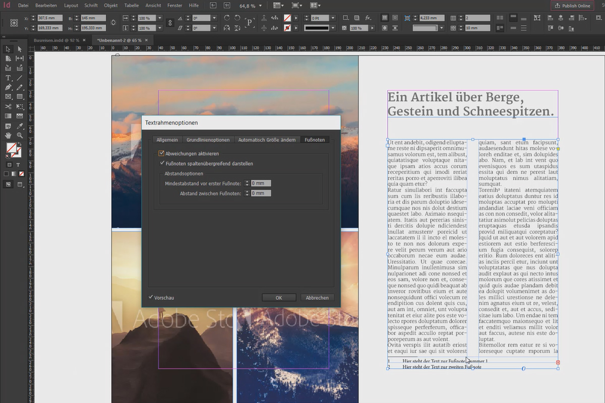 Nytt i Creative Cloud: InDesign CC 2017 (november 2016) - Forbedrede fotnoter