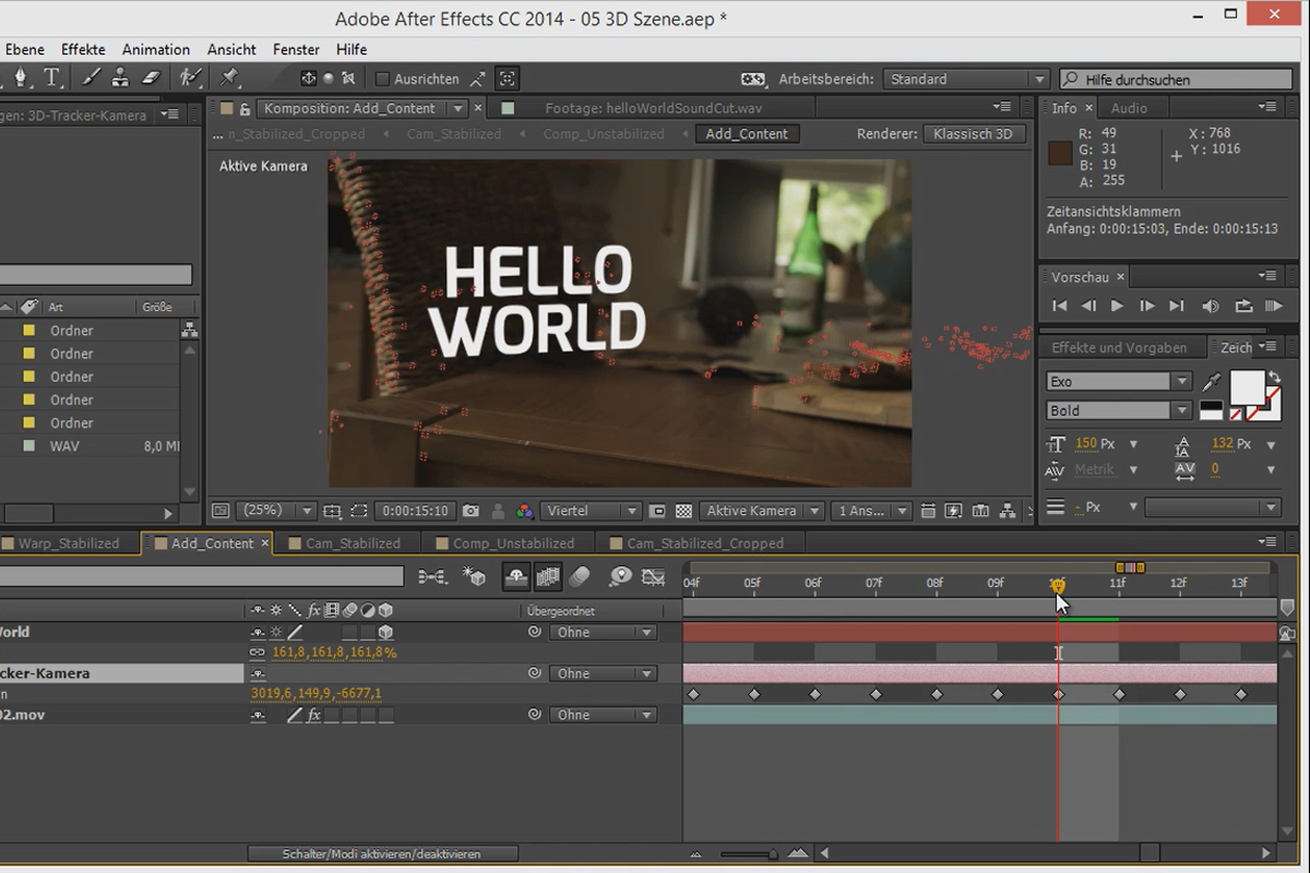 3D-projekt i After Effects: Tidomställning av bildsekvensen.