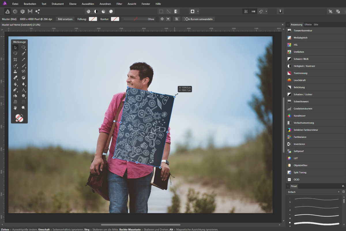 Affinity Photo - creatieve beeldbewerking met overlays: 08 | Patroon op overhemd
