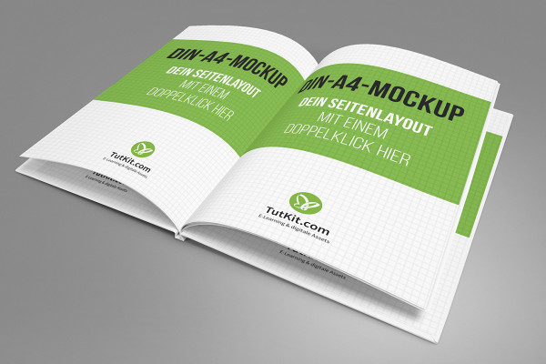 A4 dikey formatında sert kapaklı kitap içeren mockup - 7. sürüm
