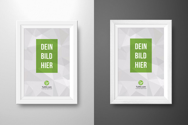 Mockup for a white picture frame in portrait format with narrow passe-partout