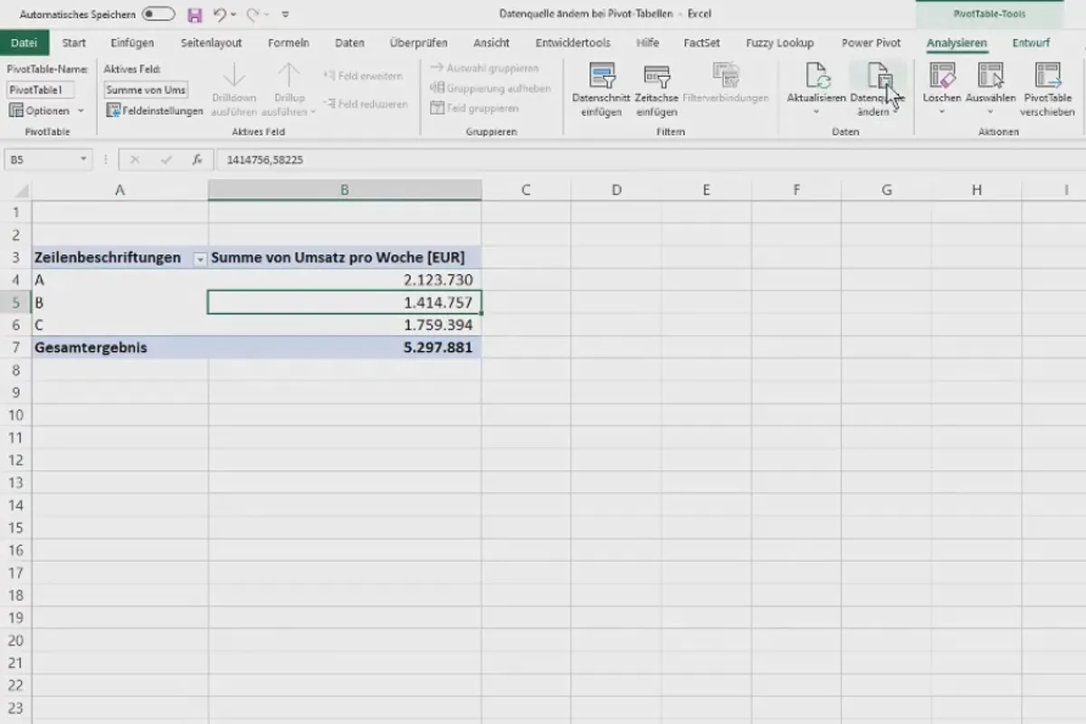 Pivot-Tabellen in Excel: 2.7 | Datenquelle ändern bei Pivot-Tabellen