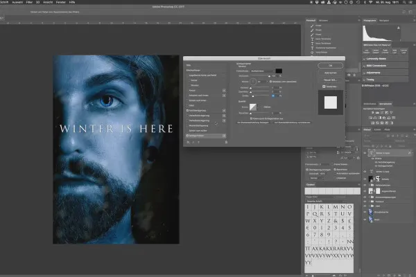Postere de film populare și efecte de cinema în stilul Game of Thrones: 8 Editare în Photoshop - Adăugare zăpadă și text