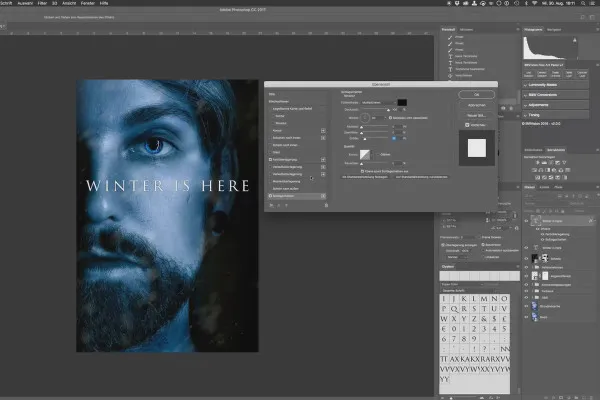 Beliebte Filmplakate und Cinemaeffekte im Stil von Game of Thrones: 8 Bearbeitung in Photoshop – Schnee & Text einfügen