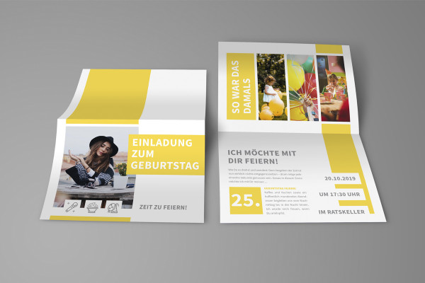 Innbydelseskort til bursdag, design det selv: Fargerik mal i A5 liggende format (kort med brett)