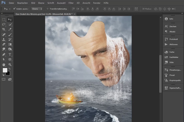 Photoshop-Composing - Das Orakel des Meeres - Teil 09: Wasserfälle optimieren und Meeresoberfläche anpassen