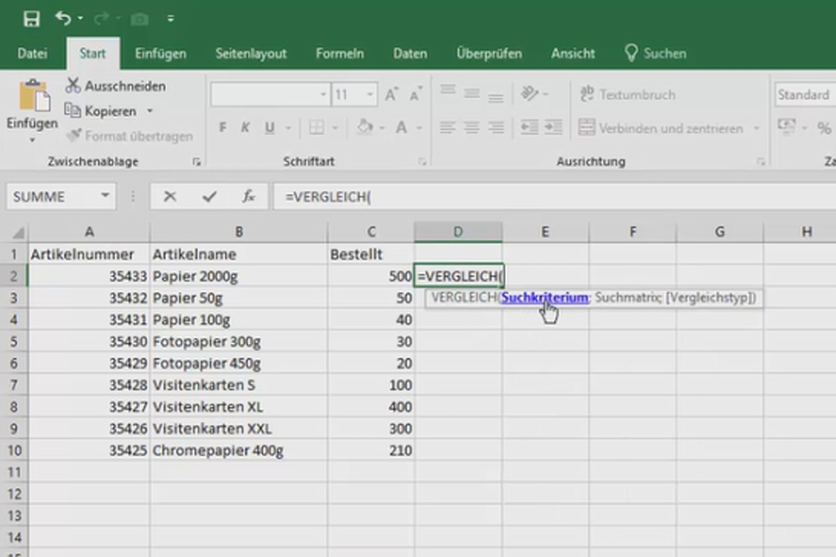 Excel-Kurs für Controlling und Vertrieb: Sortimentsliste, Einheiten, Währung & Co – 2.8 Werte in einer Referenztabelle vergleichen