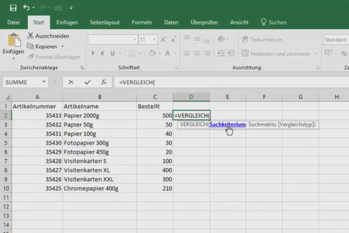 Cours Excel pour le contrôle et la vente : liste des gammes, unités, monnaie & Co - 2.8 Comparer les valeurs dans un tableau de référence