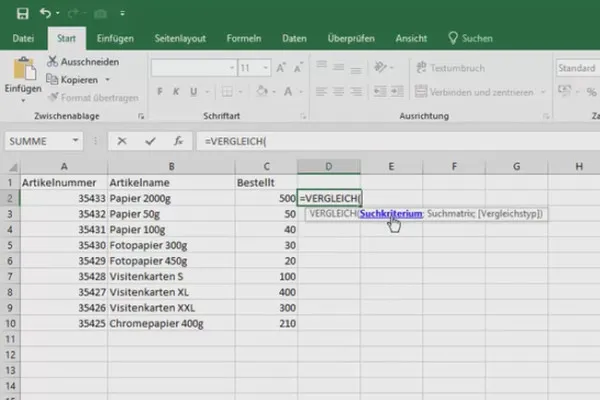 Excel-Kurs für Controlling und Vertrieb: Sortimentsliste, Einheiten, Währung & Co – 2.8 Werte in einer Referenztabelle vergleichen