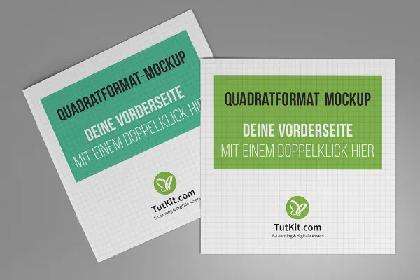 Mockup für Broschüre im Quadratformat: Zwei Vorderseiten