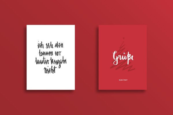 Festliche Handlettering-Vorlagen: 09 | "Ich seh den Baum vor lauter Kugeln nicht" und "Grüße zum Fest"