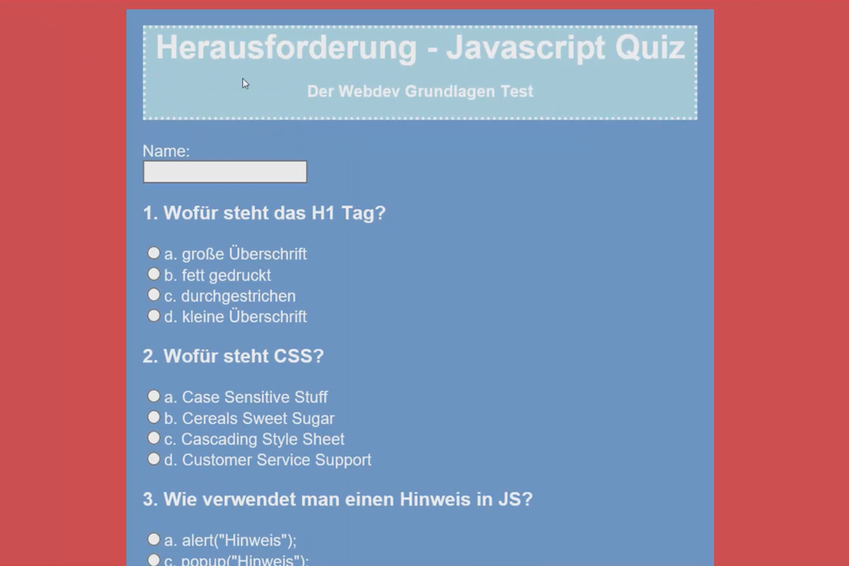 Den ultimata träningen för JavaScript och jQuery - 1.9 Utmaning: Quiz, del 1