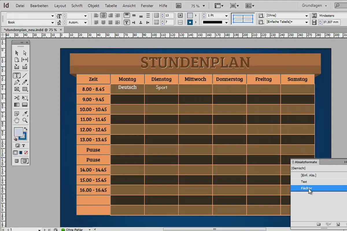 Membuat jadwal pelajaran di Adobe InDesign.