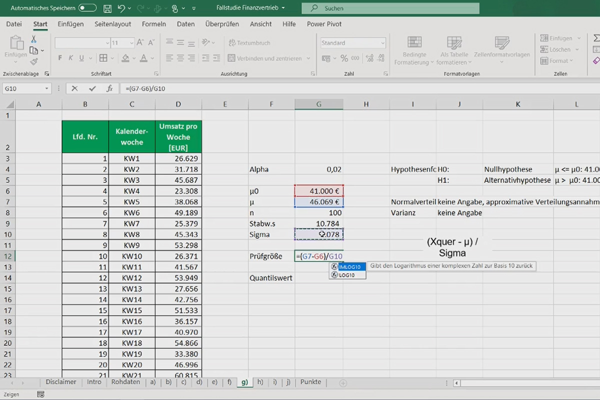 Analyse de données avec Excel pour les affaires et la vente : 3.1 1-SP-Testfall pour l'espérance de gain