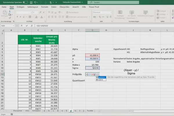 Datenanalyse mit Excel für Business und Vertrieb: 3.1 1-SP-Testfall für den Erwartungswert