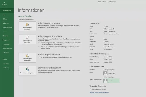 Excel-Training für mehr Effizienz im Büro: Kalender, Organigramm & Co – 2.8 Metadaten in Office-Dateien