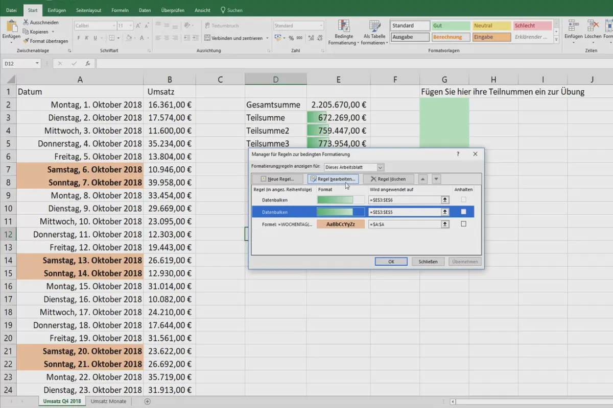 Excel-Tutorial: Pivot, Diagramme und Tabellen-Design zur anschaulichen Daten-Präsentation – 2.8 Bedingte Formatierungen verwalten