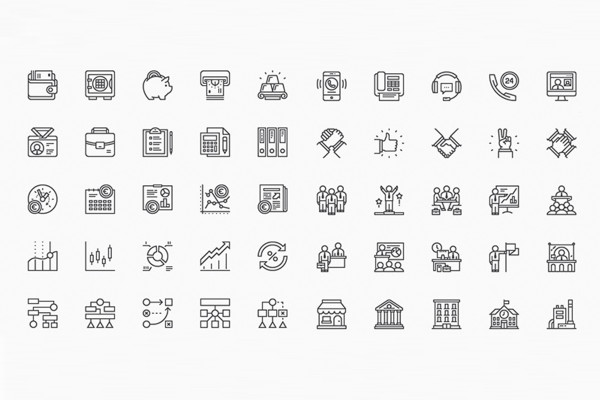 100 iconos empresariales con contorno negro